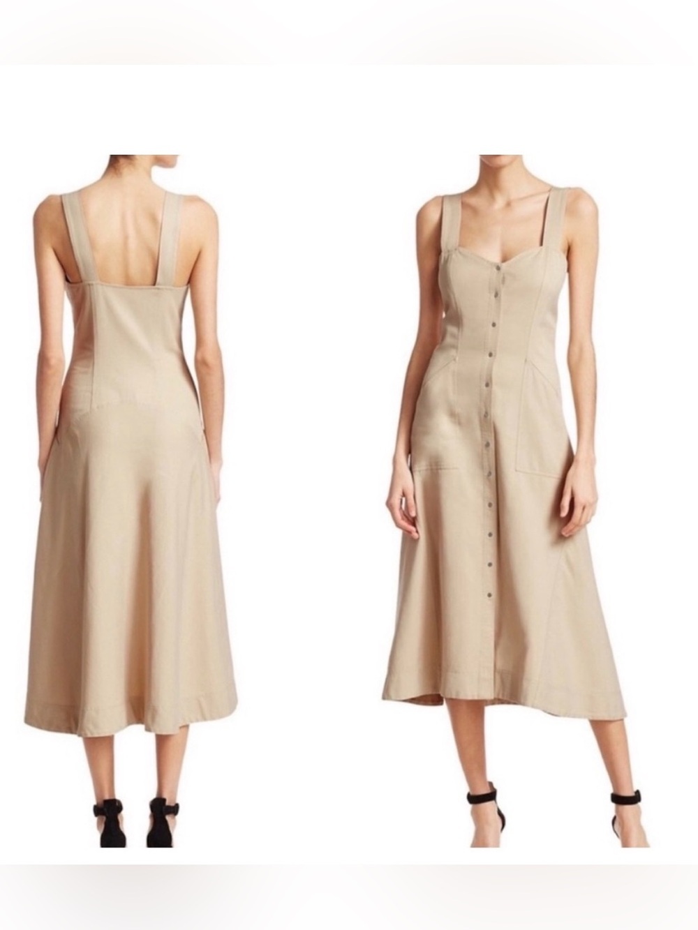 A.L.C. Varelli Beige Khaki Button-Front Fit and flare Dress 8 - Picture 2 of 8